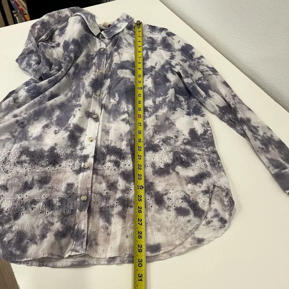 Pilcro Anthropologie The Cate Tie Dye Embroidered Button Down Shirt Size L - Picture 7 of 8